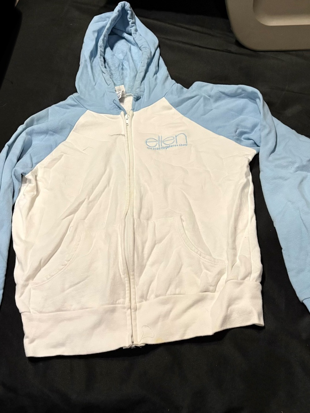 Ellen DeGeneres Light Blue and White Zip Hoodie